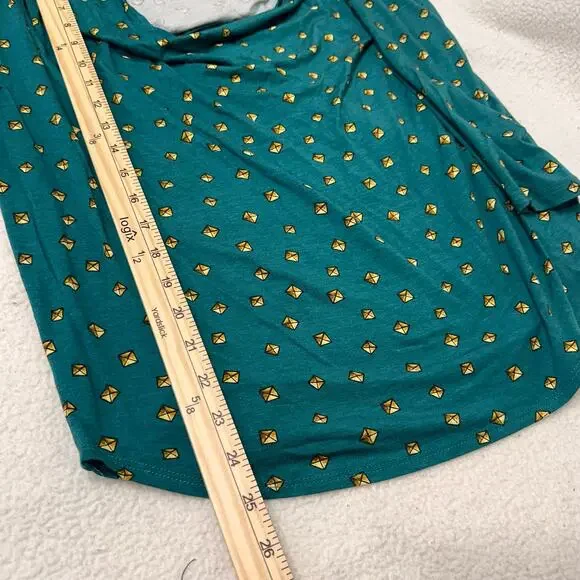 Michael Kors Green Drape Neck Top Medium Gold Print Long Sleeve Blouse - Picture 10 of 11